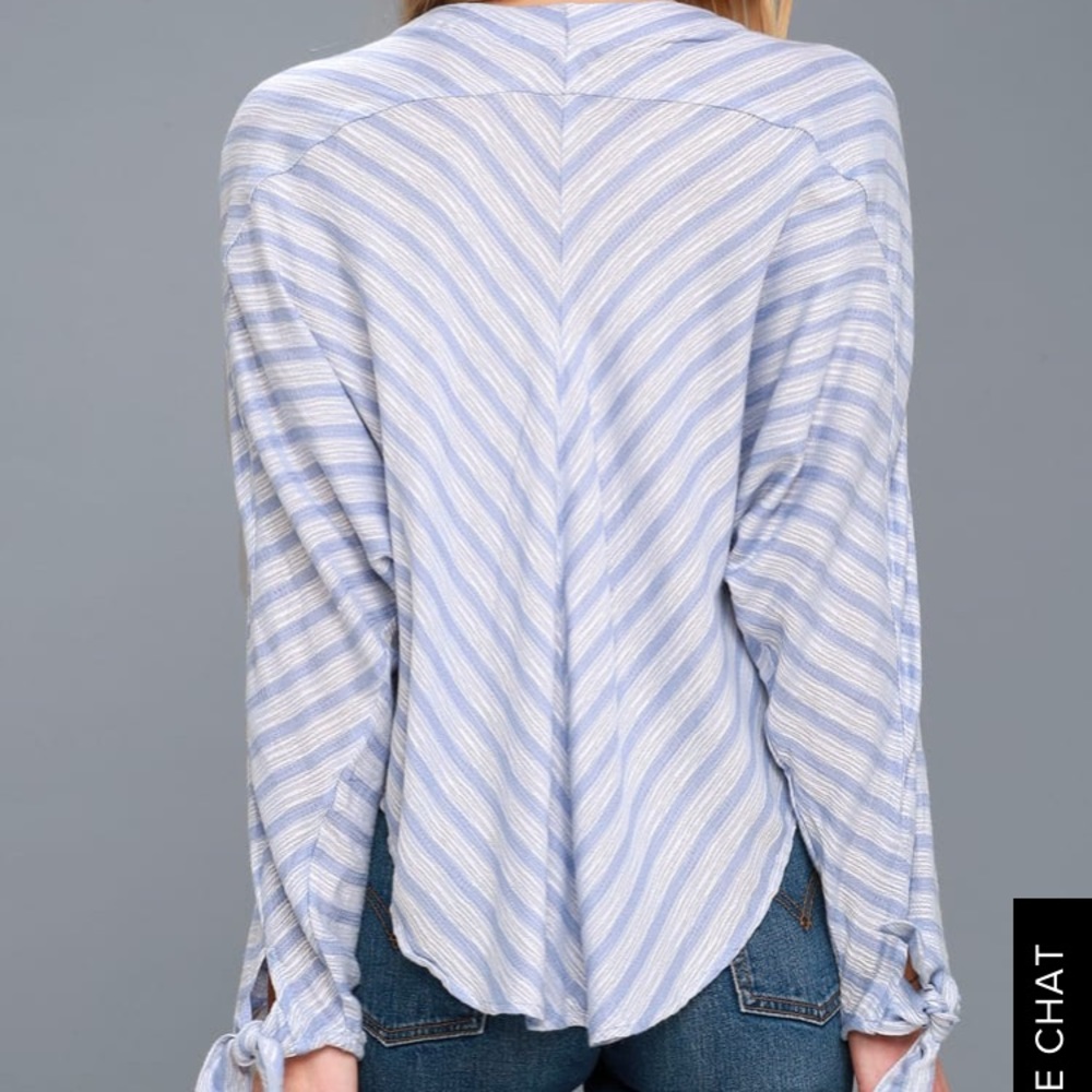 Free People Stripped Blue Blouse/Top - Picture 4 of 7